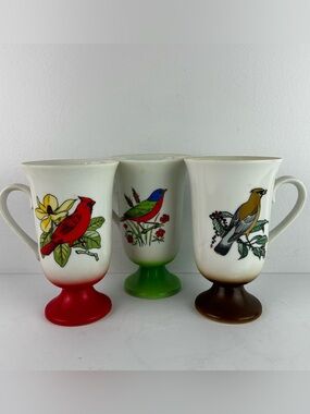 Fred Rogers Vintage 1970’s Song Bird Pedestal Mugs Set of 3